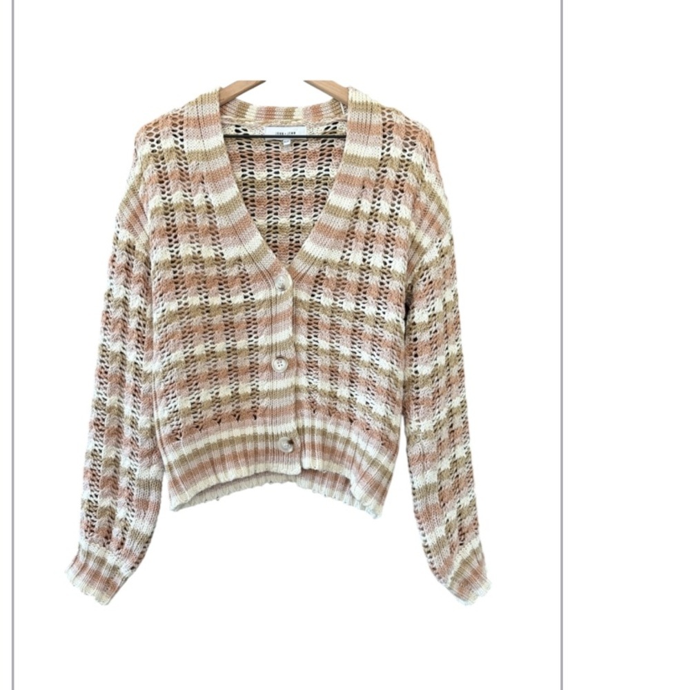 Evereve John + Jenn Julianna Stripe Cardigan Beige Pink White - Picture 3 of 4